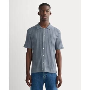 Everlane Mens Small Sweater Blue Short Sleeve No-Sweat Button-Down Polo